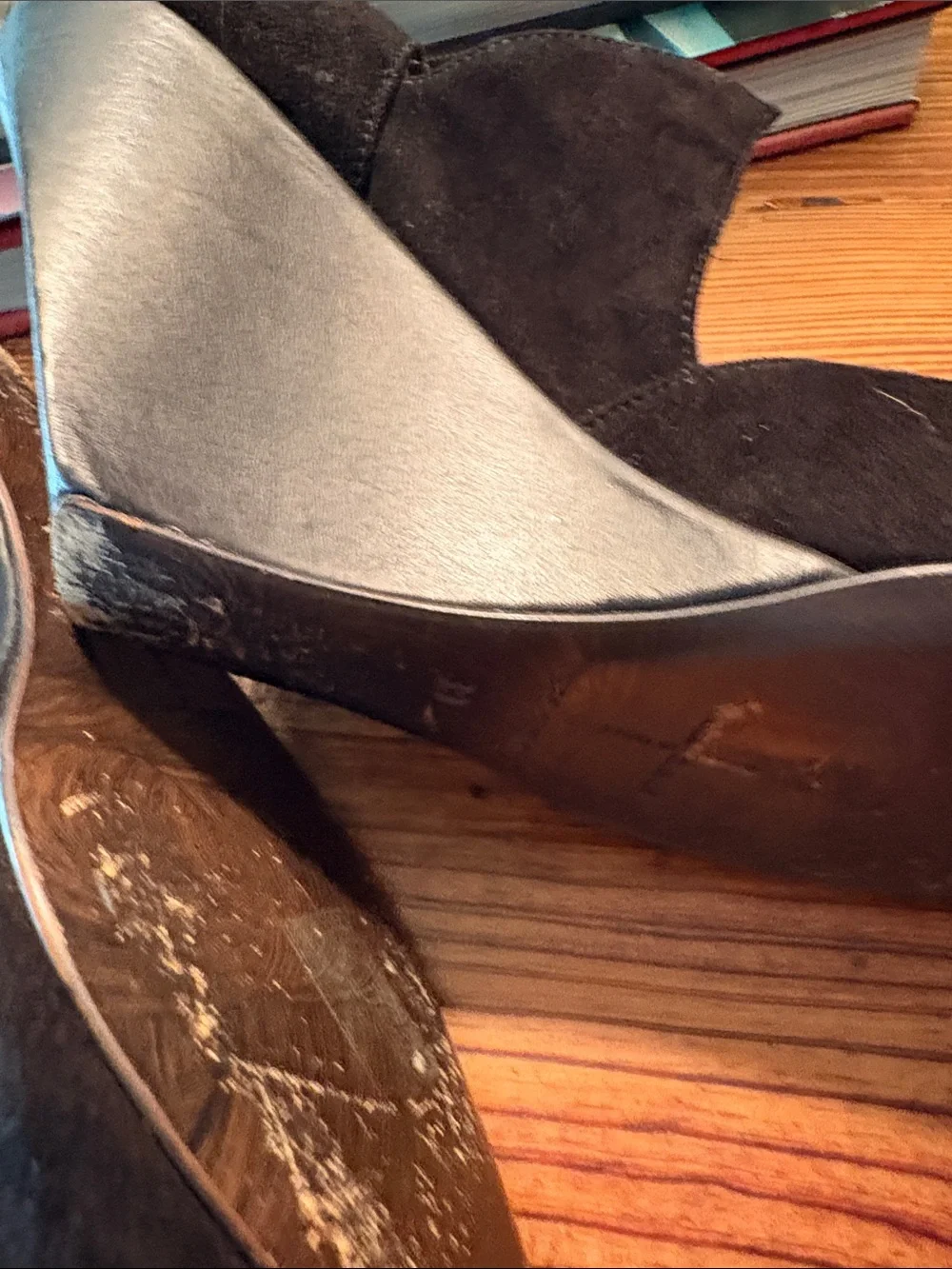 Dusica sacks Black Suede Pointed Wedge Heels with Scalloped Cutouts